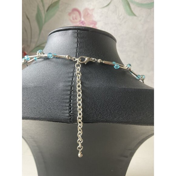 Silver Tone Blue Crystal Beaded Necklace - Picture 4 of 4